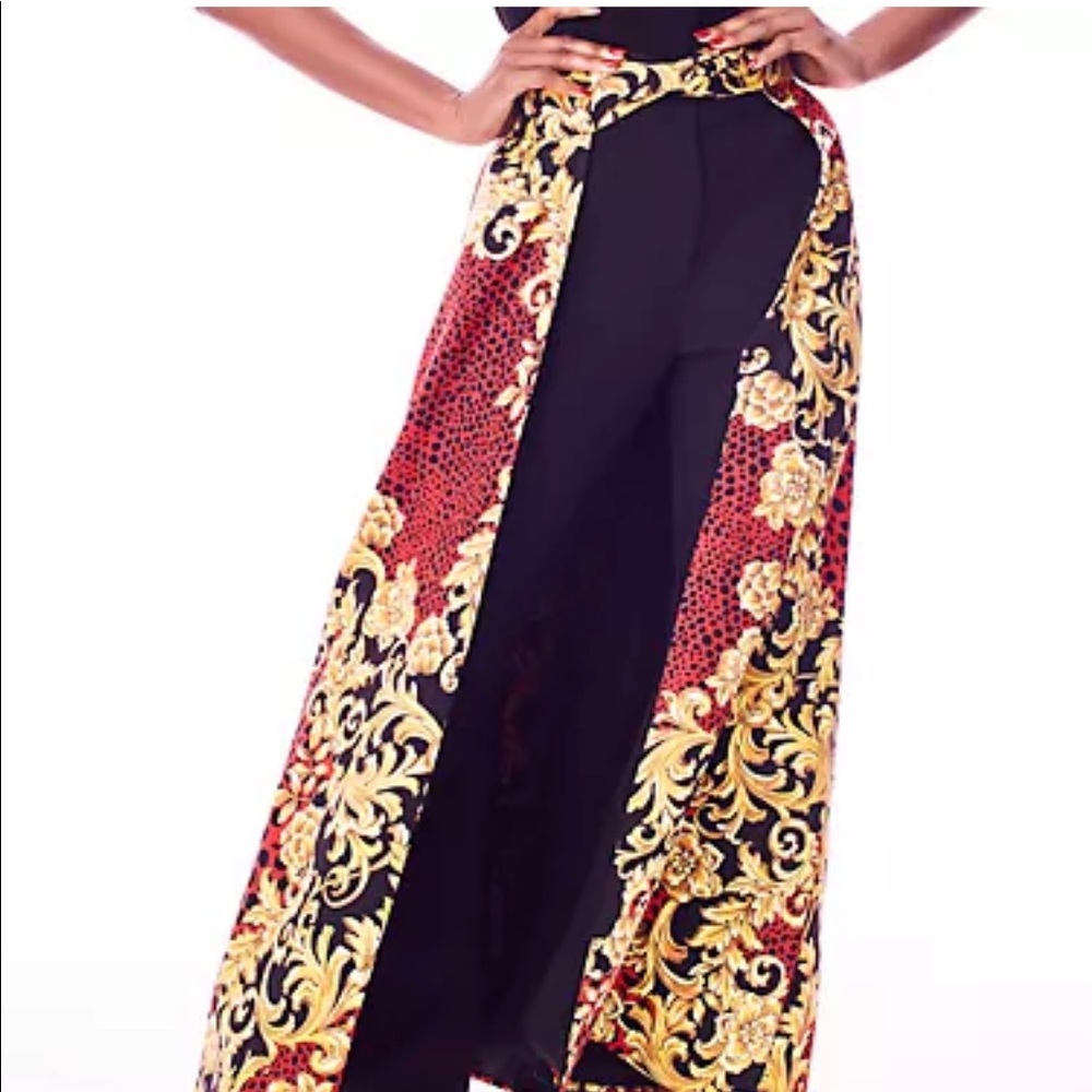 Mixed-Print Overlap Maxi Skirt